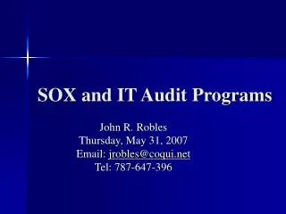 SOX and IT Audit Programs