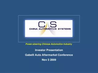 Investor Presentation Gabelli Auto Aftermarket Conference Nov 3 2009
