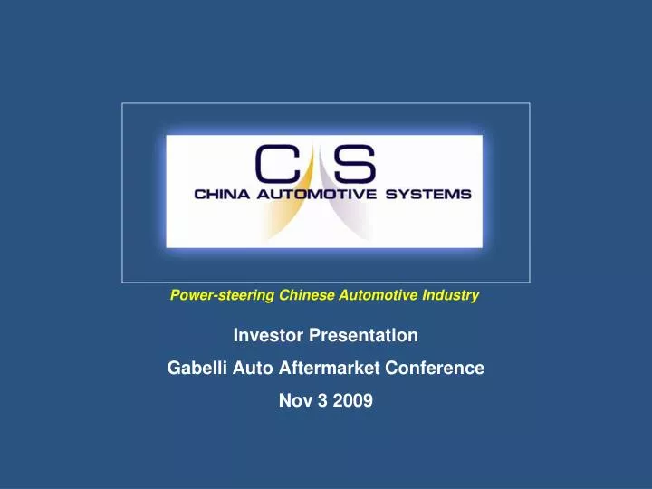 investor presentation gabelli auto aftermarket conference nov 3 2009
