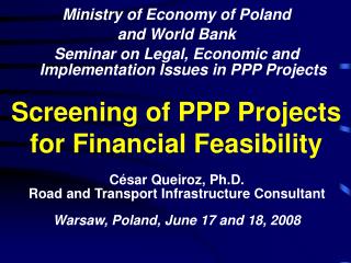 Screening of PPP Projects for Financial Feasibility