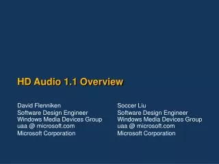 HD Audio 1.1 Overview