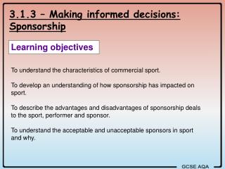 3.1.3 – Making informed decisions: Sponsorship