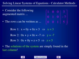 Solving Linear Systems of Equations - Calculator Methods