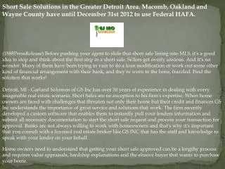 Short Sale Solutions in the Greater Detroit Area. Macomb, Oa