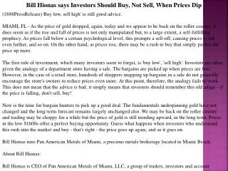 Bill Hionas says Investors Should Buy, Not Sell, When Prices