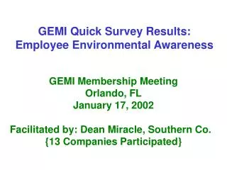 GEMI Quick Survey Results: Employee Environmental Awareness