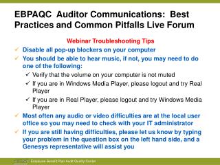 EBPAQC Auditor Communications: Best Practices and Common Pitfalls Live Forum