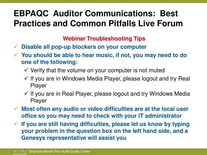 ebpaqc auditor communications best practices and common pitfalls live forum