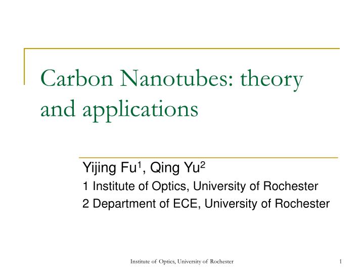 carbon nanotubes theory and applications