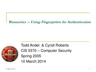 Biometrics -- Using Fingerprints for Authentication