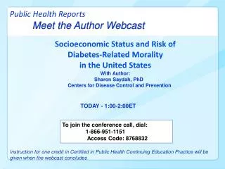 Public Health Reports Meet the Author Webcast