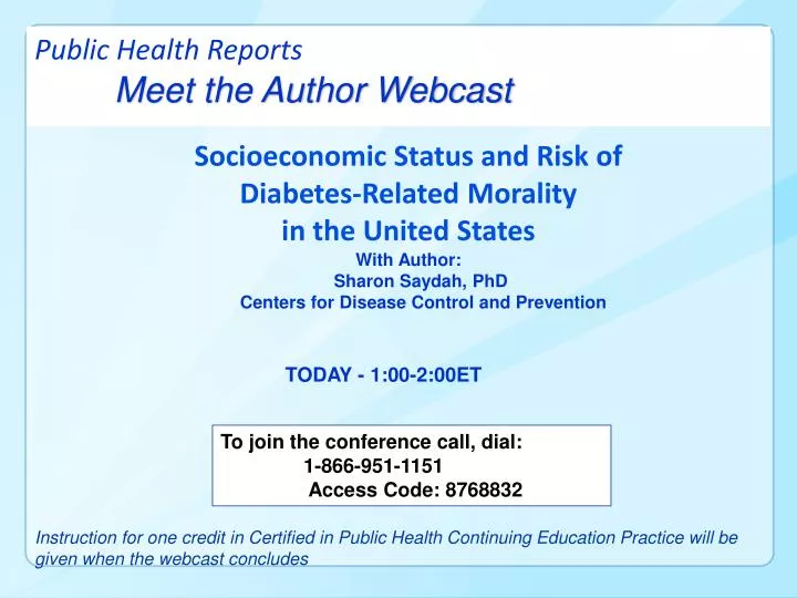 public health reports meet the author webcast