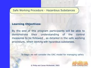 Safe Working Procedure - Hazardous Substances