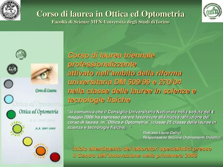 corso di laurea in ottica ed optometria facolt di scienze mfn universit degli studi ditorino