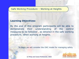 Safe Working Procedure – Working at Heights