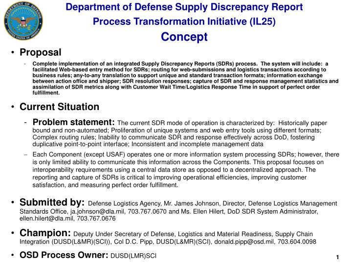 department of defense supply discrepancy report process transformation initiative il25 concept