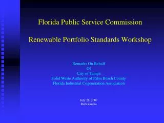 Florida Public Service Commission Renewable Portfolio Standards Workshop