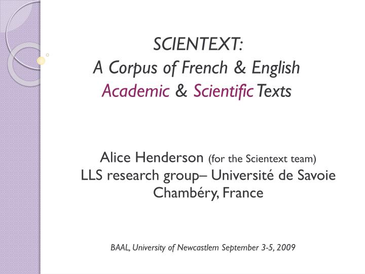 scientext a corpus of french english academic scientific texts