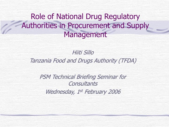 role of national drug regulatory authorities in procurement and supply management