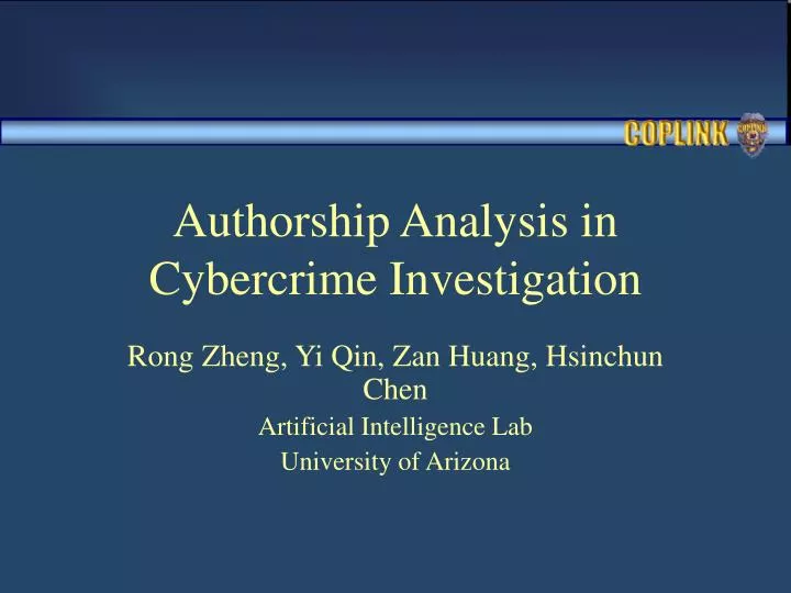 authorship analysis in cybercrime investigation