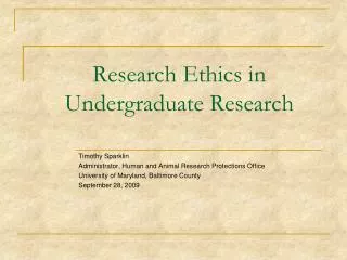 Research Ethics in Undergraduate Research