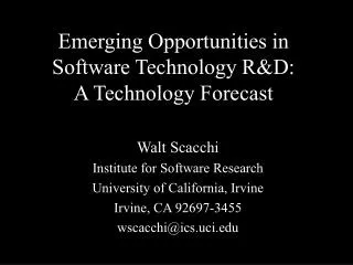 Emerging Opportunities in Software Technology R&amp;D: A Technology Forecast