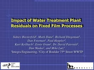 Impact of Water Treatment Plant Residuals on Fixed Film Processes