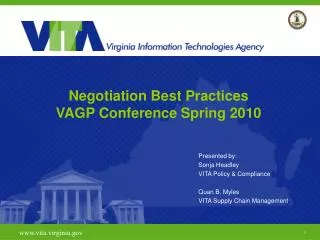 Negotiation Best Practices VAGP Conference Spring 2010