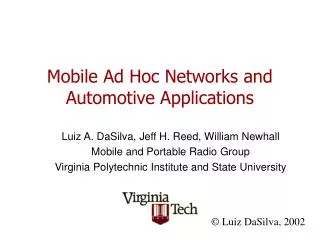 Mobile Ad Hoc Networks and Automotive Applications
