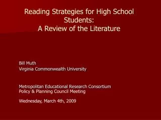 Reading Strategies for High School Students: A Review of the Literature