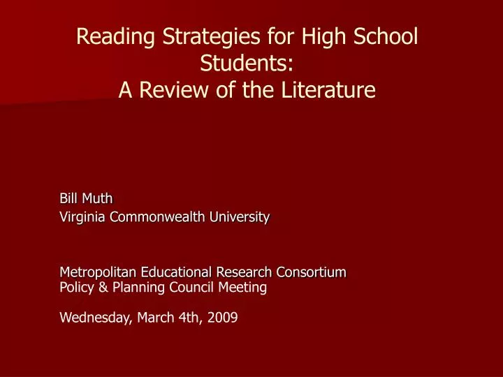 reading strategies for high school students a review of the literature
