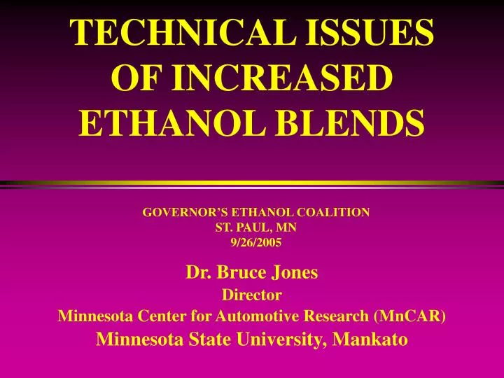 technical issues of increased ethanol blends