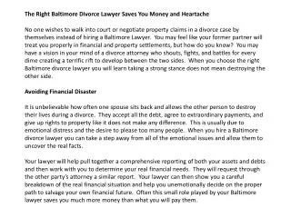 The Right Baltimore Divorce Lawyer Saves You Money and Heart