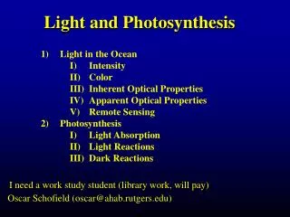 Light and Photosynthesis