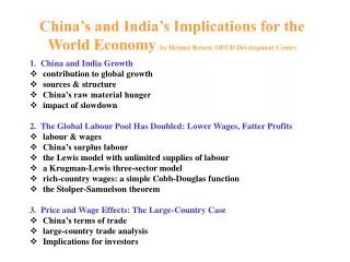 China’s and India’s Implications for the World Economy by Helmut Reisen, OECD Development Centre