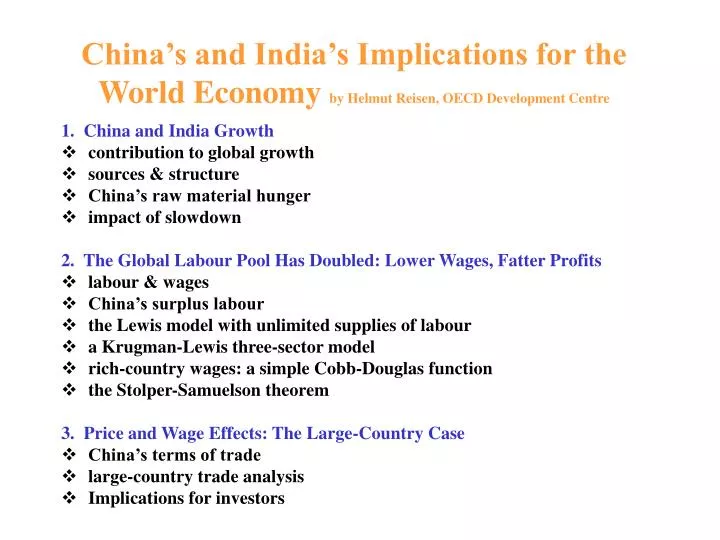 china s and india s implications for the world economy by helmut reisen oecd development centre