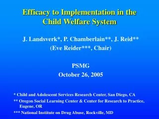 Efficacy to Implementation in the Child Welfare System