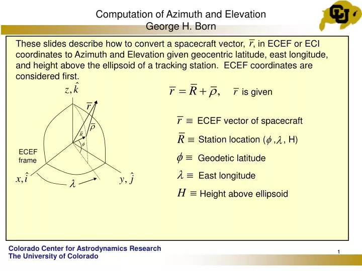 computation of azimuth and elevation george h born