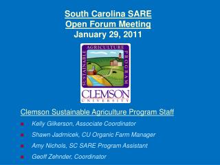 South Carolina SARE Open Forum Meeting January 29, 2011