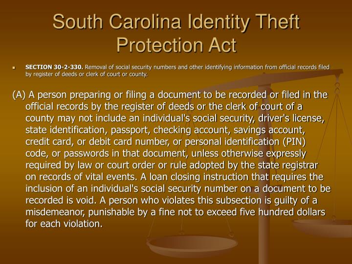 south carolina identity theft protection act
