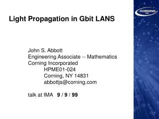Light Propagation in Gbit LANS
