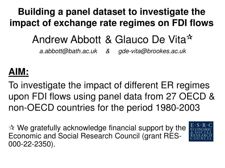 building a panel dataset to investigate the impact of exchange rate regimes on fdi flows