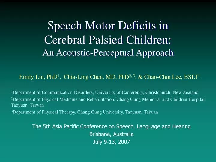 speech motor deficits in cerebral palsied children an acoustic perceptual approach