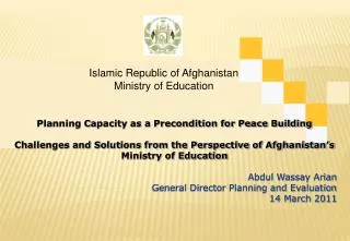 Islamic Republic of Afghanistan Ministry of Education