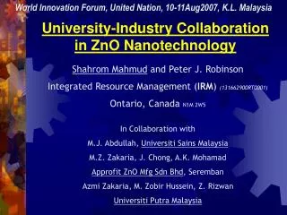 University-Industry Collaboration in ZnO Nanotechnology