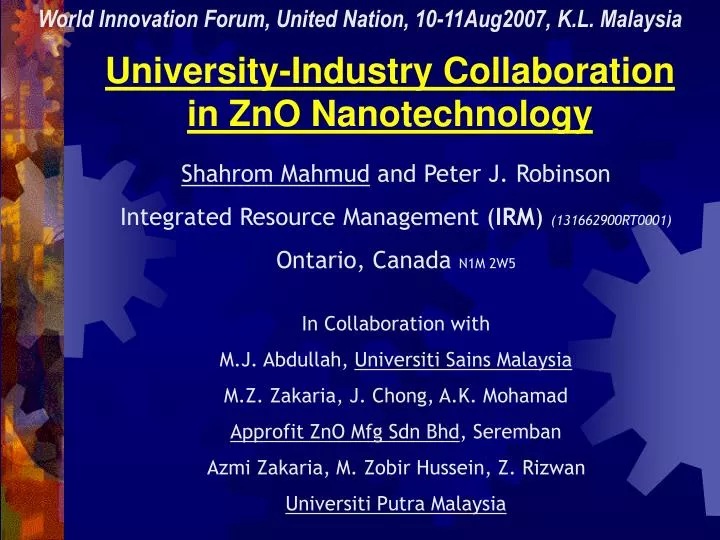 university industry collaboration in zno nanotechnology