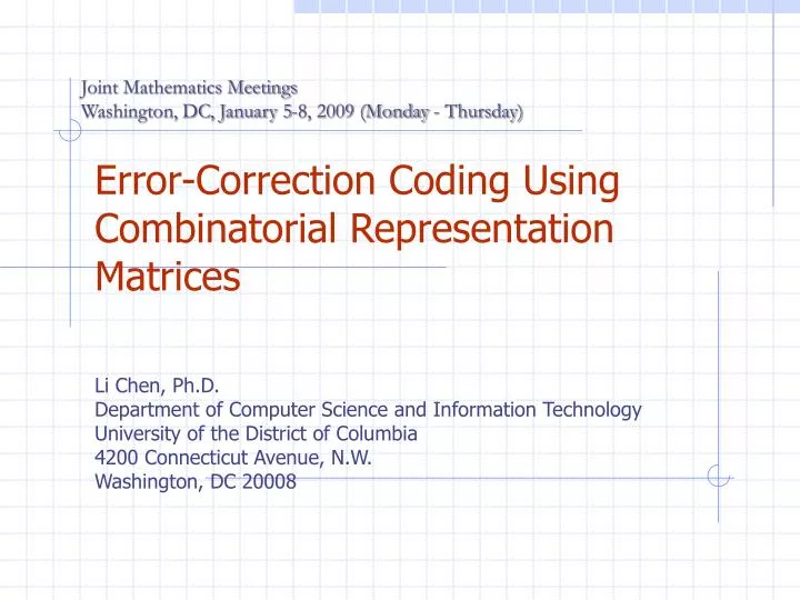 error correction coding using combinatorial representation matrices