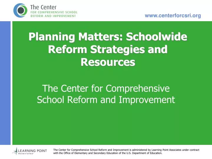planning matters schoolwide reform strategies and resources