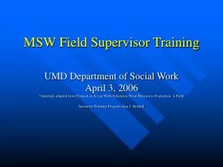 MSW Field Supervisor Training