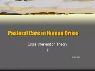 Pastoral Care in Human Crisis